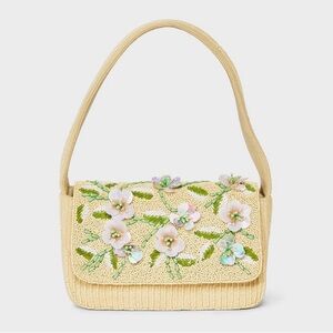 Floral Embellished Beaded Flap Shoulder Bag A New Day Yellow Tan Flowers New tag